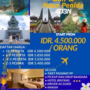 Paket all-in 4D3N Bali+Nusa Penida 2-3 Orang