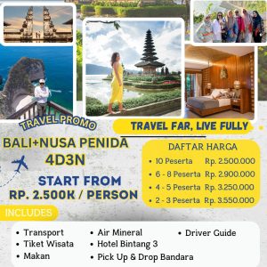 Paket Bali + Nusa penida 4D3N non tiket pesawat 2-3 Orang